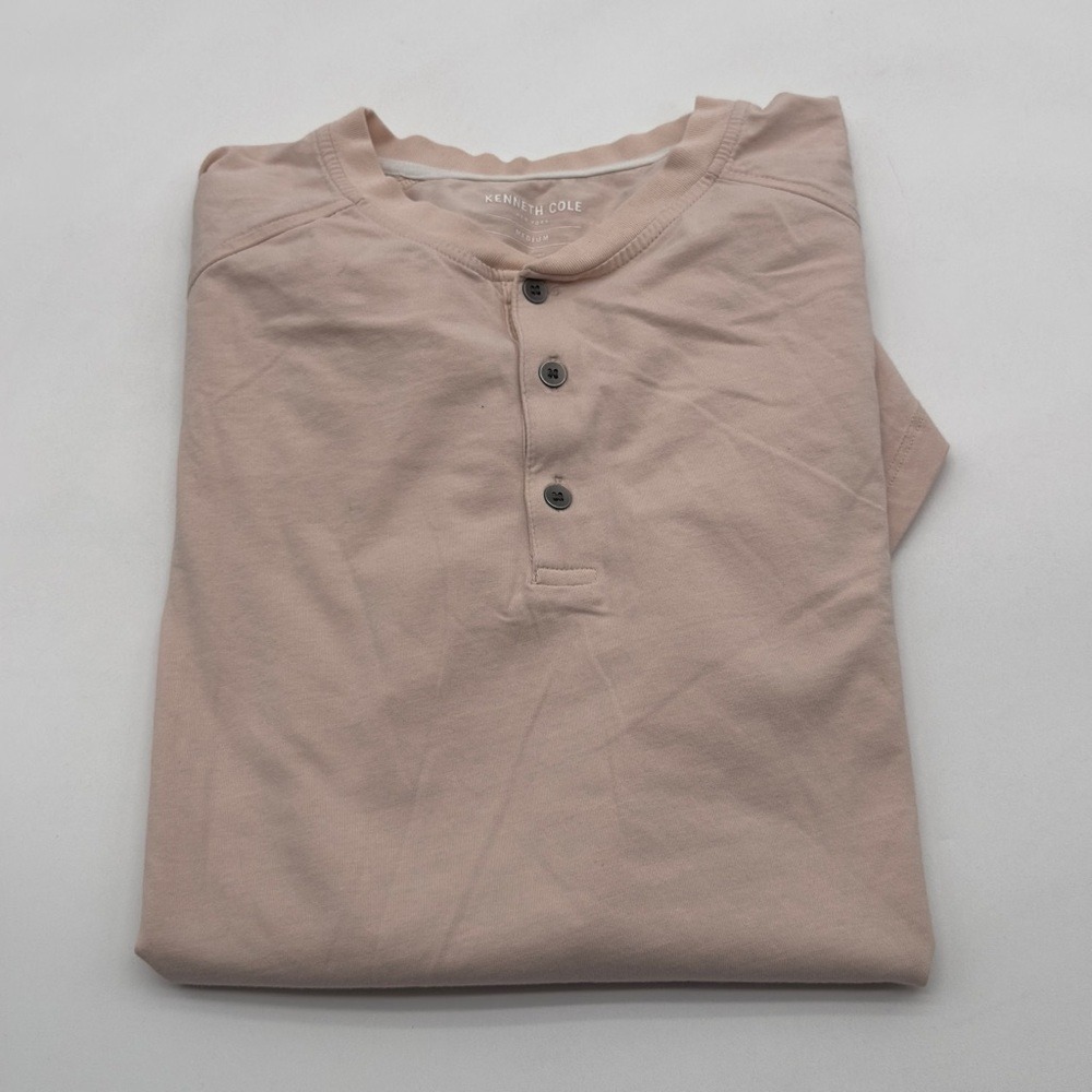 Kenneth‎ Cole New York Mens Henley Shirt Short Sleeve Dusty Rose Pink Medium